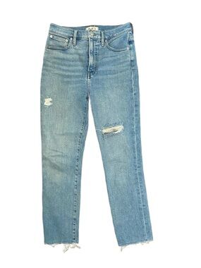 Madewell Perfect Vintage Light Blue Distressed Straight Stretch Jeans Size 27